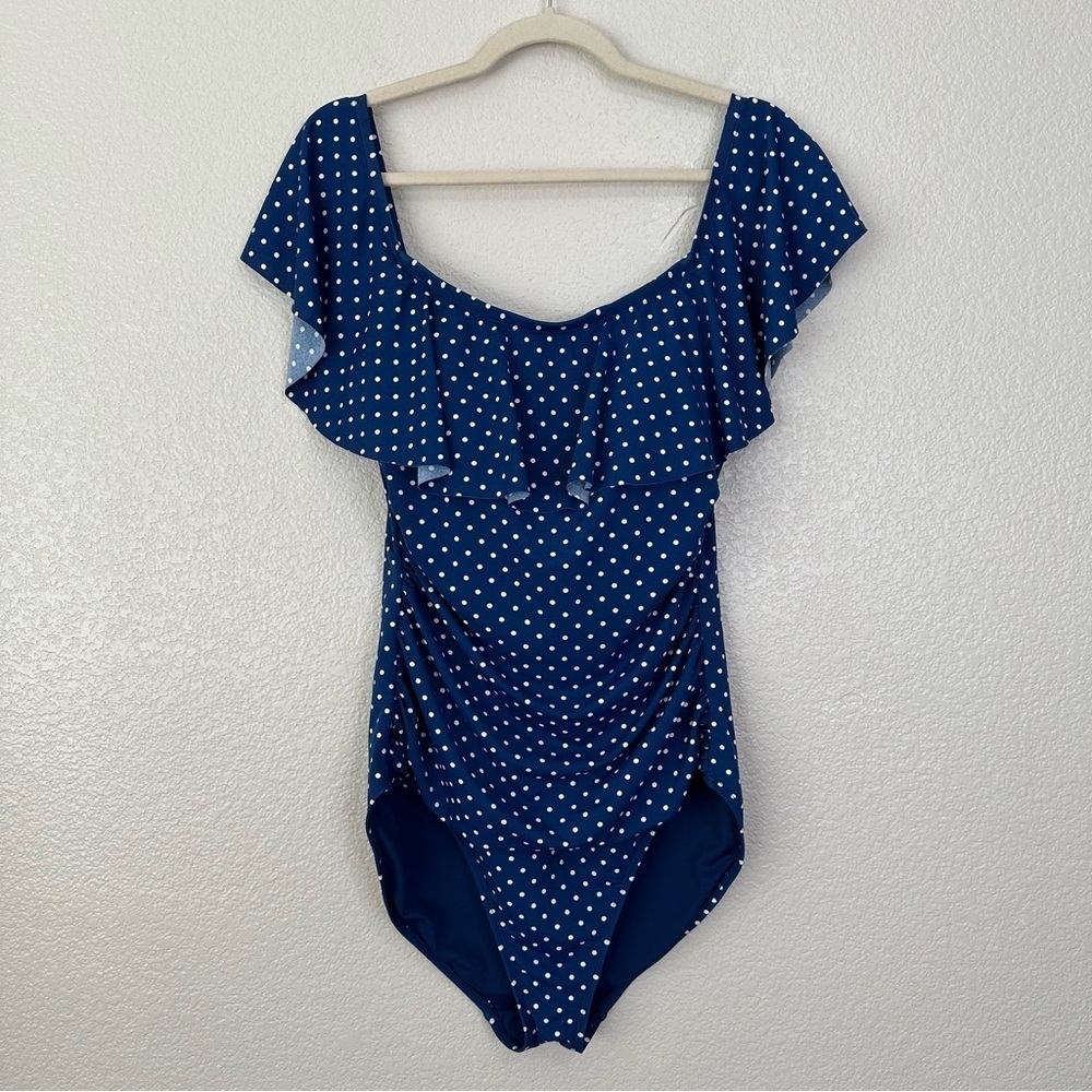 Lauren Ralph Lauren Polka-Dot Off-The-Shoulder One Piece Swimsuit, Size Xxxl